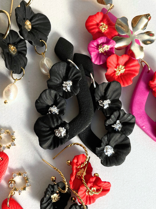 Black Beauties Petal Statement Dangles