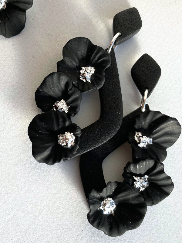 Black Beauties Petal Statement Dangles